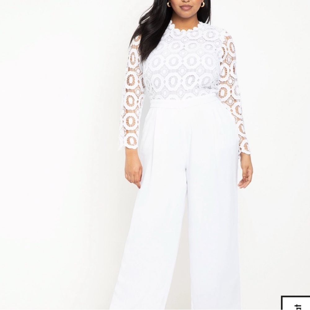 Eloquii White Floral Lace Jumpsuit